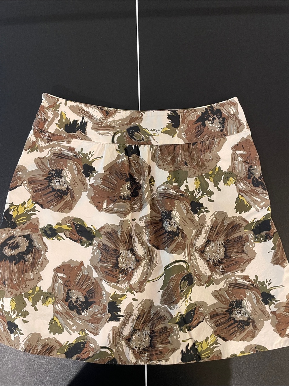 J. Crew Beige Floral A-Line Skirt with Brown and Olive Accents
